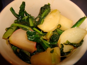 Maple-braised turnips with their greens