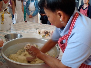 Texcoco native and veteran tamales maker Maria Ortiz demonstrates how to knead the masa dough.