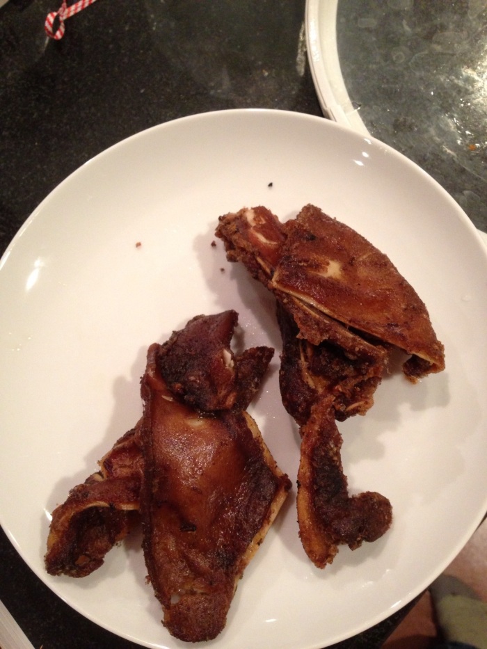 Pigs ears confited per Michael Ruhlman's instructions. Next time I'll leave them for the dogs.