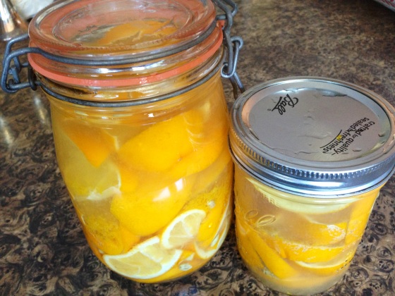 Meyer lemons (with juice, not just the rinds as traditional) marinating in vodka.
